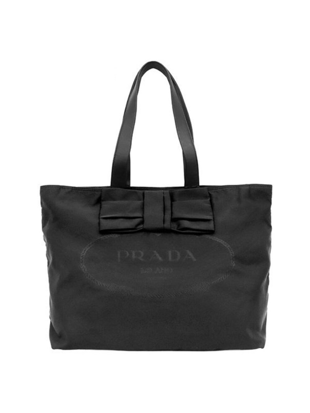 Prada Tote Bag Ribbon Nylon Nero Gold Black Logo Jacquard Fiocco